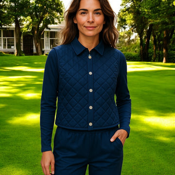 Ladies Quilted Wool Blend Vest - Navy