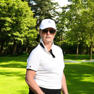 Ladies Merino Golf Polo Top - Ivory with Navy Trim