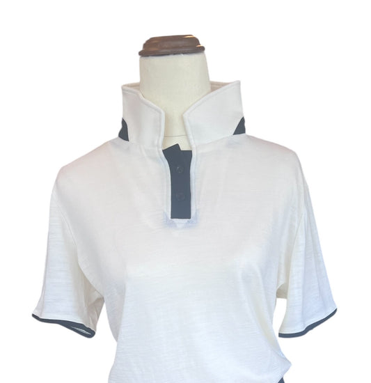 Merino Polo Top - Ivory with Black Trim