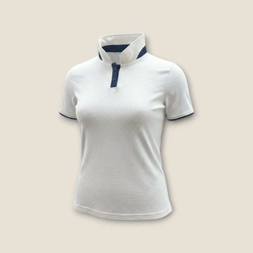 Women's Merino Polo- Ivory & Navy (16)