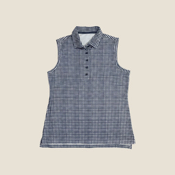 Navy & White Check Sleeveless Polo (M)