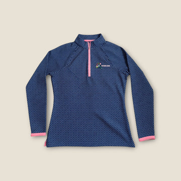 Peter Millar Long Sleeve ¼ Zip Polo – Navy &Pink (S)